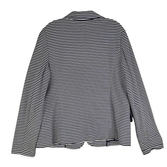 Talbots Blazer Jacket Size XL Navy Blue White Striped Cotton Stretch Knit - Picture 3 of 10